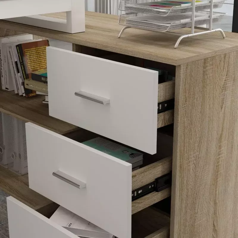Home-Office-Computer tisch Eck schreibtisch mit 3 Schubladen und 2 Regalen, 55 Zoll großer L-förmiger Arbeits schreibtisch mit Stauraum
