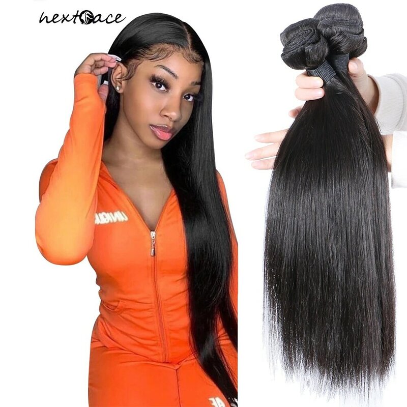 NextFace India Hair 20 22 24 26 28 inch Human Hair Bundles Bone Straight Hair Bundles Natural Human Hair Weaves Remy Extensions