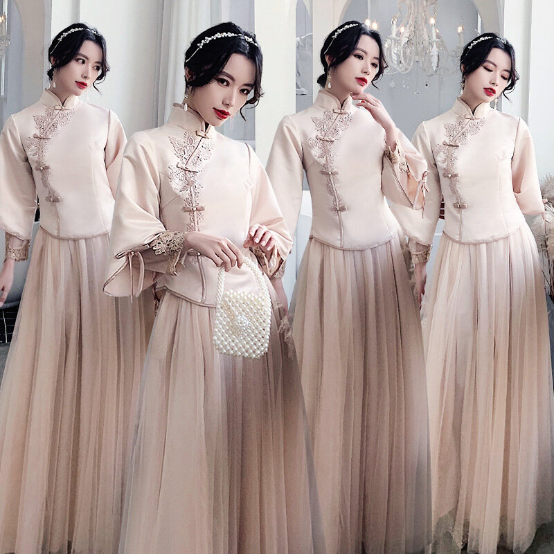 2023 Summer New Slimming Chinese Cheongsam Dress Long Bridesmaid Dress Banquet Qipao Women Hanfu Tang Suit Formal Evening Gown