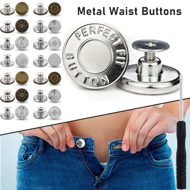 10pcs Screw Bronze Silver Buttons for Clothing Jeans Perfect Fit for Waist Adjust Nail-Free Metal Jersey Button Screwdriver