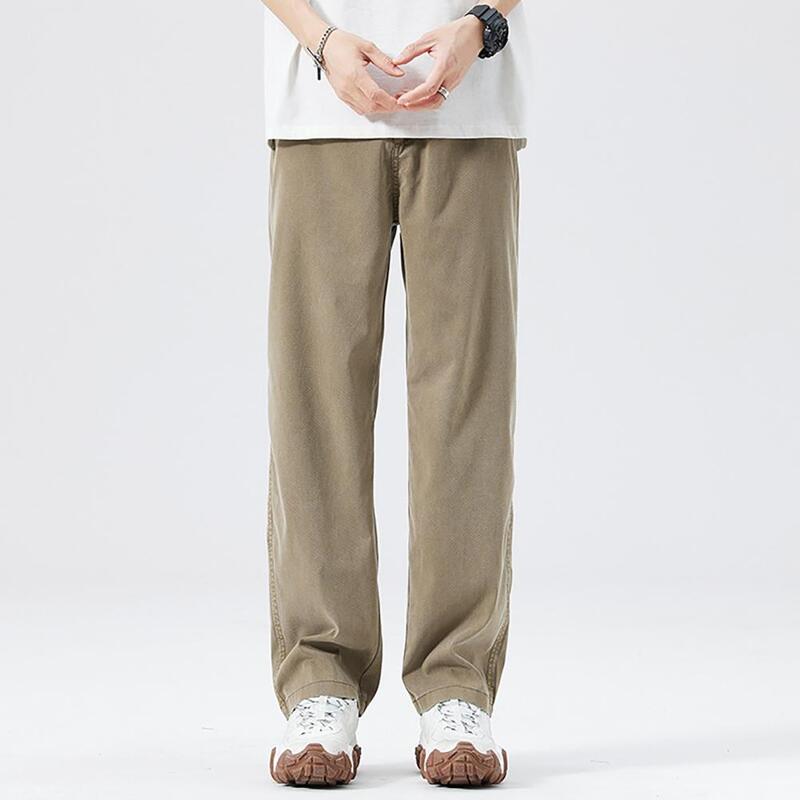 سراويل جينز أنيقة من الحرير الجليدي للرجال ، خصر مرن ، بنطلون واسع الساق بجيوب ، ملابس غير رسمية ، الصيف