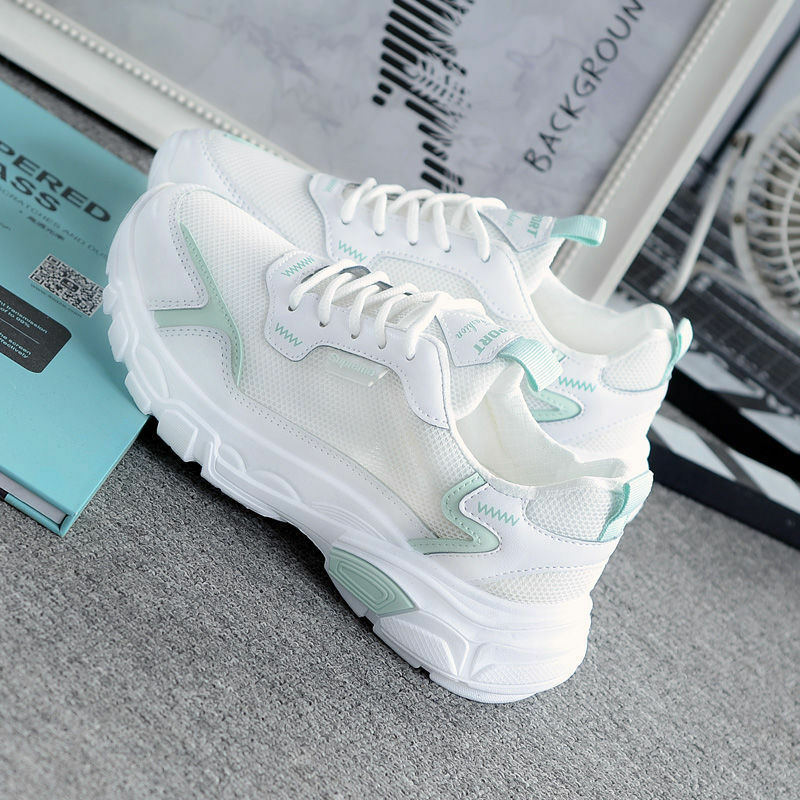 Comemore-Zapatillas deportivas blancas con plataforma para Mujer, Tenis informales De malla transpirable para verano