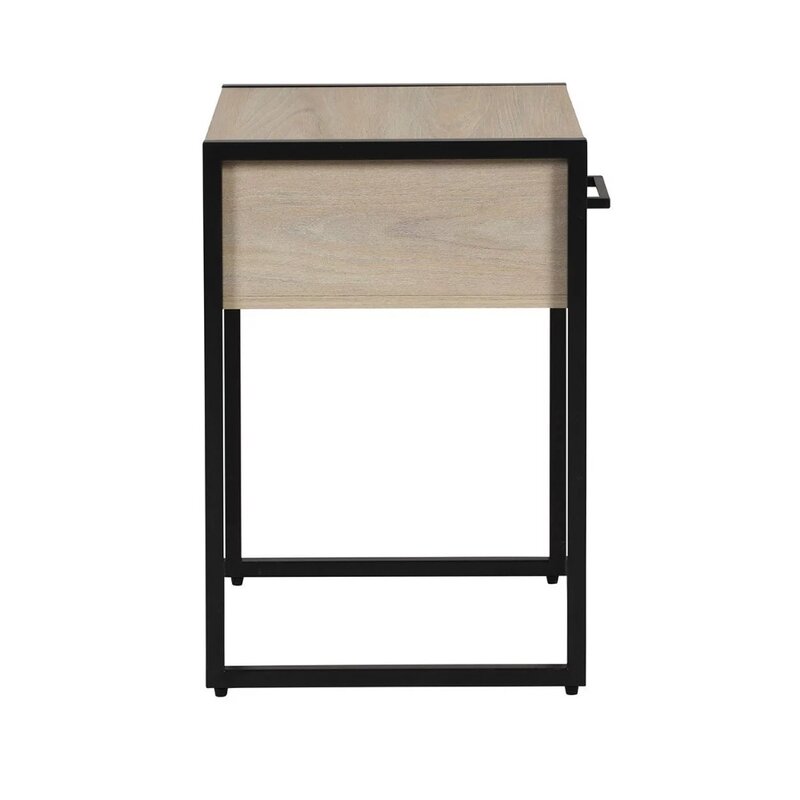 Industrial Bedroom Nightstand, 1 Drawer, Beige Oak