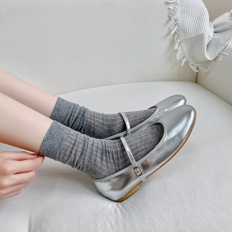 Calcetines largos elásticos transpirables de malla fina para mujer, moda japonesa, Color sólido, Lolita, lindo, negro, blanco, gris, Verano