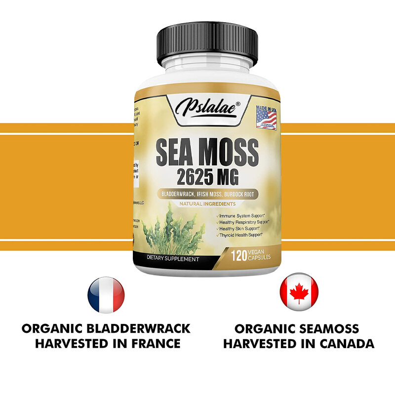Высококачественный морской мох 2625 мг, морской мох, ручной урожай, ирландский мох и корень булавки, капсулы морского Моха, 120 вегетарианских капсул