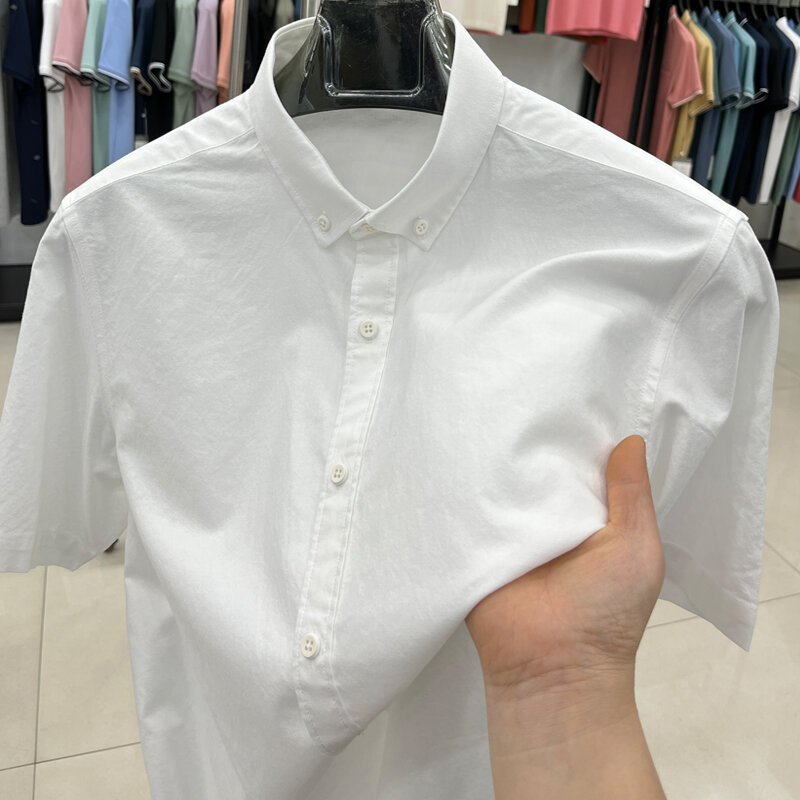 High End Quality Men's 2024 Summer Brand New 100% Pure Cotton Short Sleeve Lapel Shirt Designer Trend Comfortable Top Men's Wear