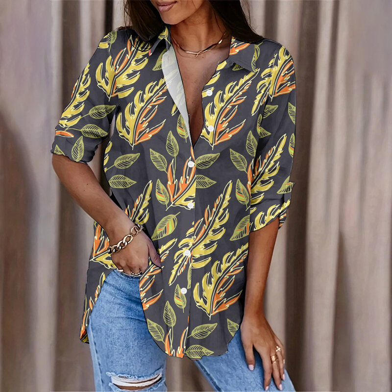 Elegant And Fashionable Women's Shirts Temperament Tops Colorful Floral Print Office Slim Fit Temperament Button-Down Shirts