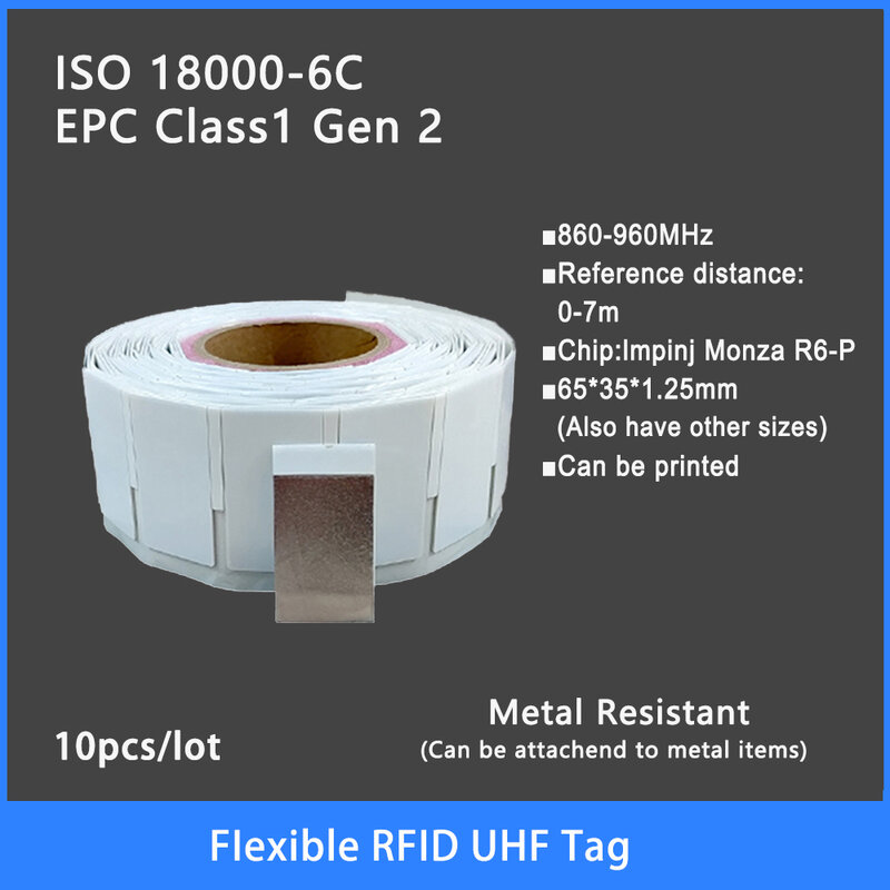 RFID แท็ก UHF ยืดหยุ่นป้องกันโลหะ18000-6C 860-960MHz RFID UHF สติกเกอร์ป้ายอิเล็กทรอนิกส์ Label 900 MHz คุณภาพ10PCS