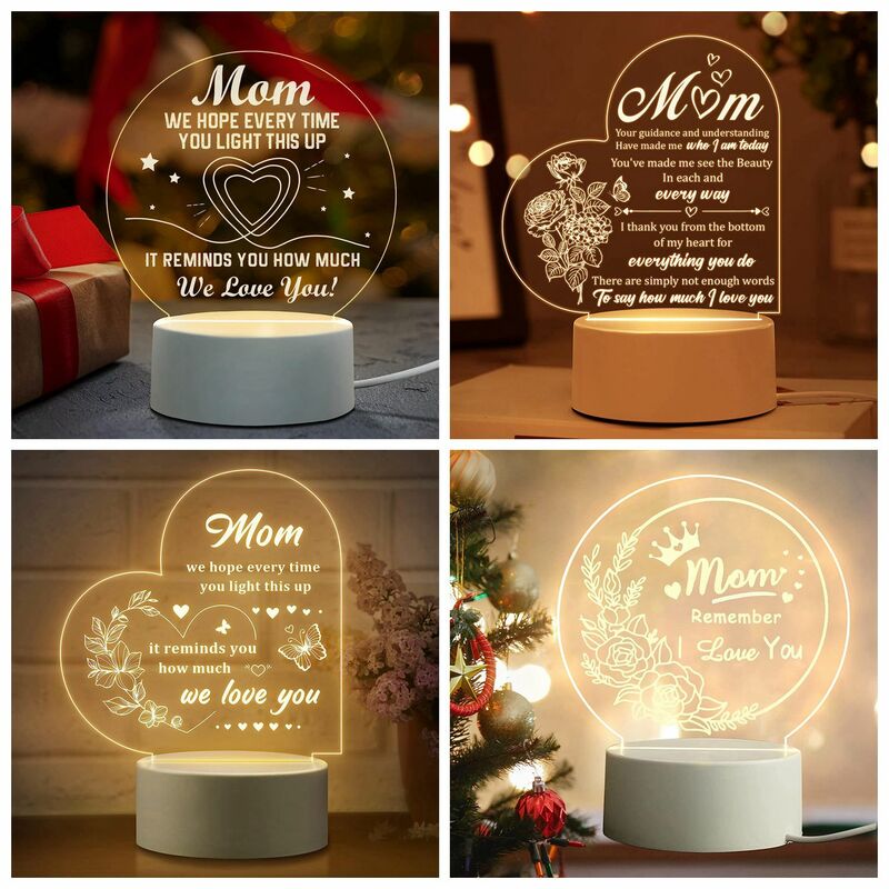 Mother's Day Gifts for Mom Night Light, Mon Birthday Gift from Daughter Son, mom gifts for Acrylic Engraved Night Lights for Mom