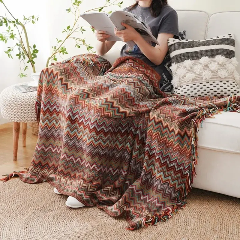 Текстурированные трикотажные одеяла в стиле бохо с кисточками, уютный объемный Жаккардовый плед, ранний фермерский подарок, пледы для путешествий