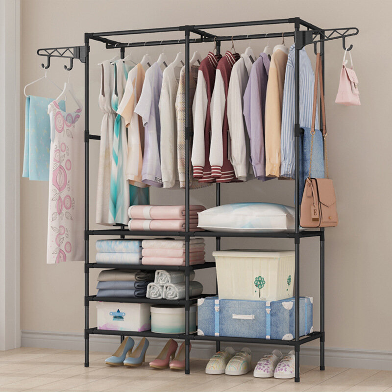 Household Simple Assembly Clothes Hanger Bedroom Coat Rack Multifunctional Organizer Storage Shelf Home Furniture