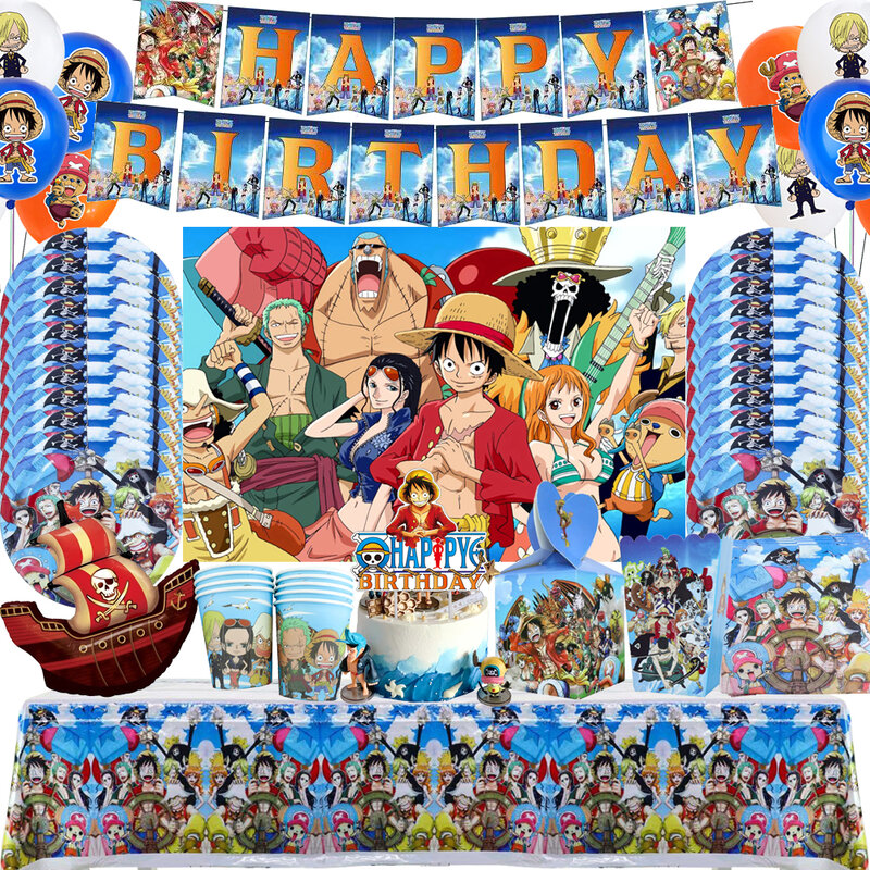 Popularne jednoczęściowe materiały na imprezę Luffy dekoracja urodzinowa dla dzieci i przyjęcie akcesoria stołowe DIY zabawki prezenty dla dzieci Showe