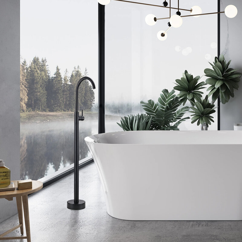 Bagnolux-Faucet preto fosco para banheiro, chuveiro, piso redondo, misturador, alça única, torneira de água quente e fria