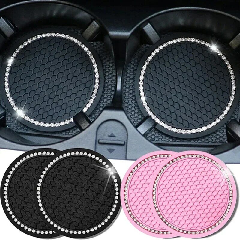 1pcs Car Water Cup Pad Diamond Rhinestone Rubber Mat for Bottle Holder Coaster Auto Interior Anti-skid Cup Holders