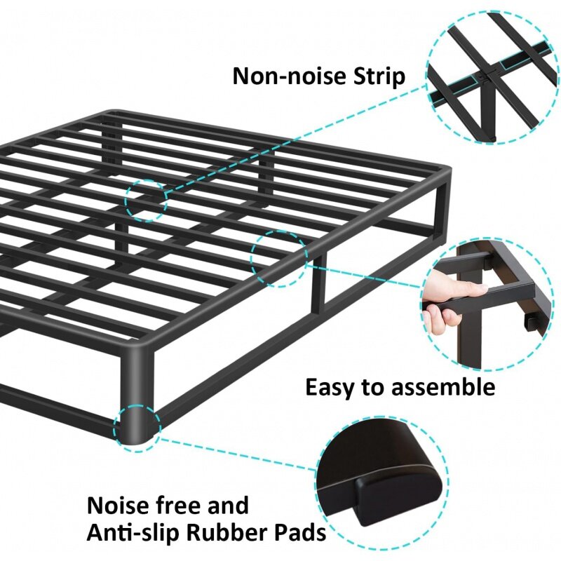 Upgrade Anti Bending and Round Corner Legs 10 inch Metal King Bed Frame 3500 LBS Heavy Steel Slats Support Platform Bed Frames N