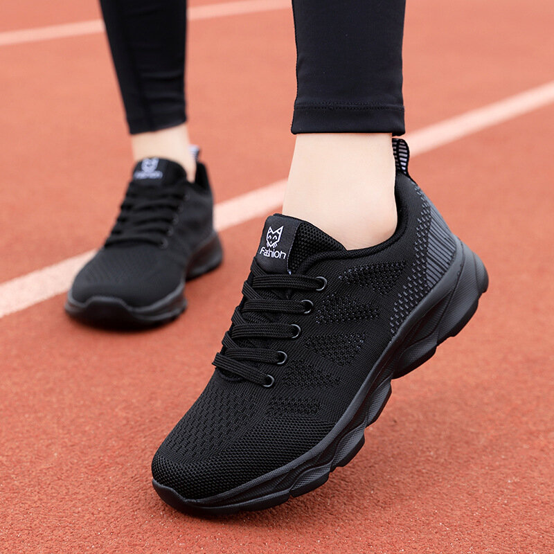Sapatos Esportivos de Malha Respirável para Mulheres, Tênis De Corrida, Tênis Casuais Lisos, Sapatos De Caminhada Ao Ar Livre