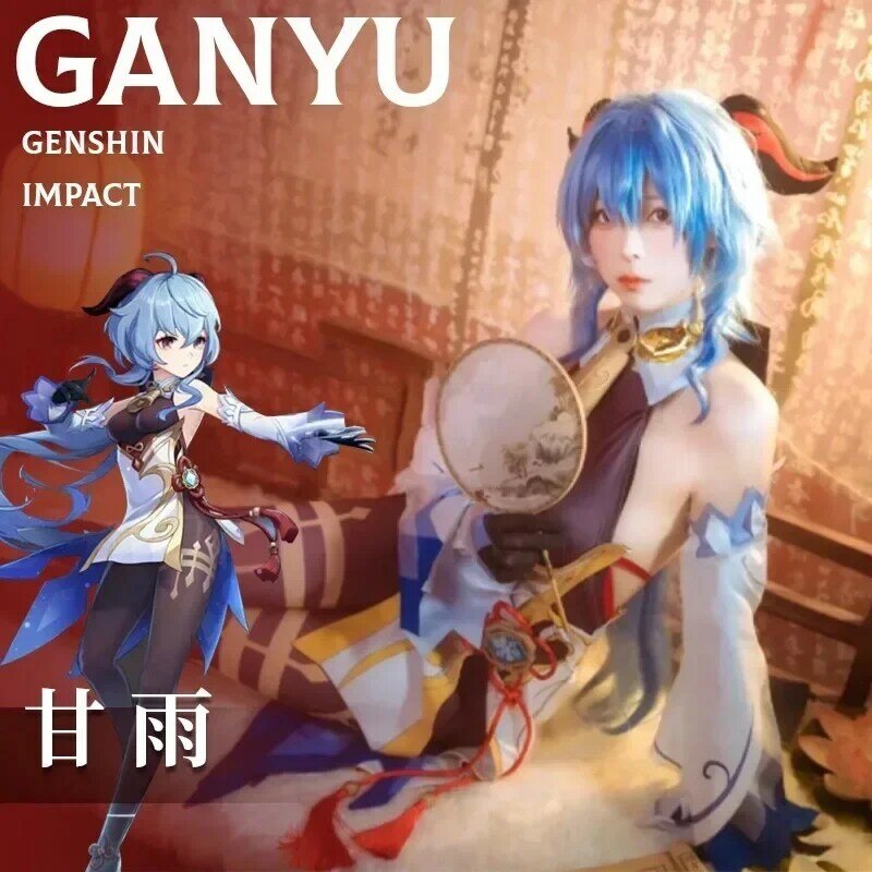 ANIMECC-Disfraz de Ganyu Genshin Impact Gan Yu para mujer, traje de Cosplay, peluca, cuernos, juego de Anime, mono Sexy, traje de fiesta de Halloween