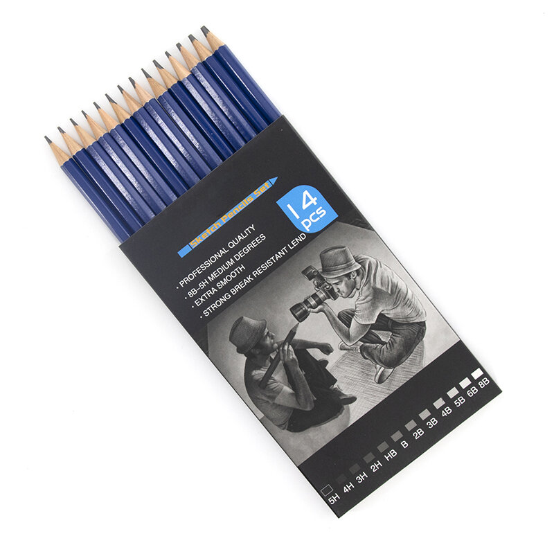 Juego de lápices de dibujo de grafito, Kit de lápices de boceto prémium de 12/14/37 piezas, 4H-12B, 16 hojas, suministros de Arte de escritura