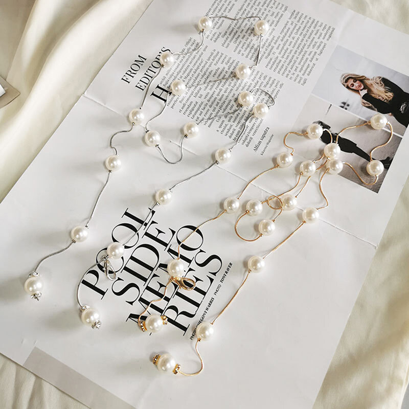 Verstellbarer eleganter Perlen frauen gürtel einfacher verstellbarer dünner Metall ketten gürtel für Damen kleid dünner Bund dekorativer Schmuck