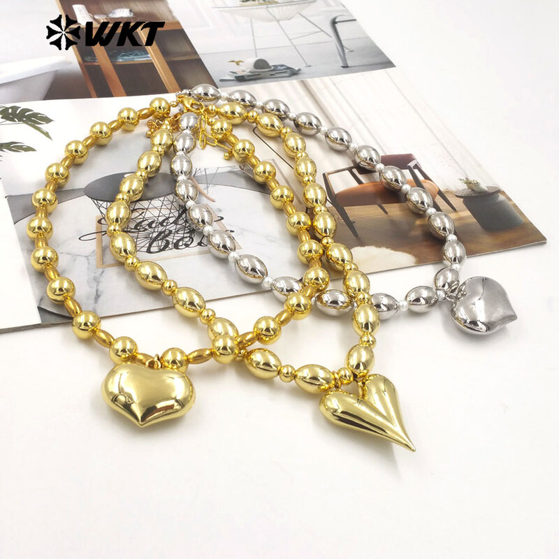 WT-JFN16 Amazing 18K Real Gold Plated Nontarnishable Yellow Brass Hand Strand Beads Bullet Ball Shape Metal Necklace 10PCS