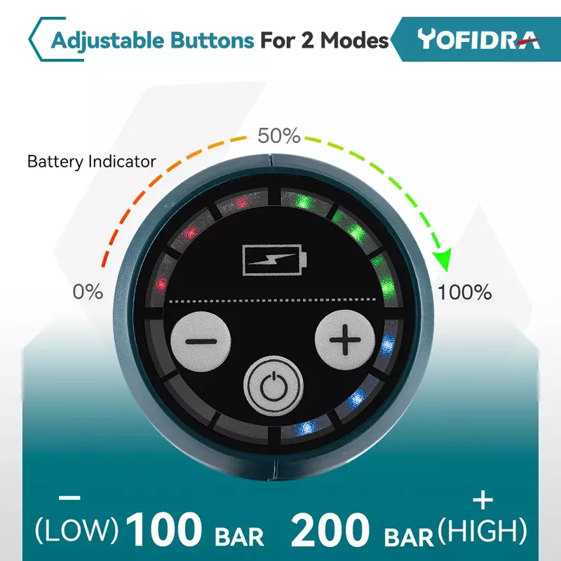 Yofidra-ブラシレス電動ウォーターガン,6-in-1ノズル,自動車洗浄,庭の散水,18Vバッテリー用,200バー