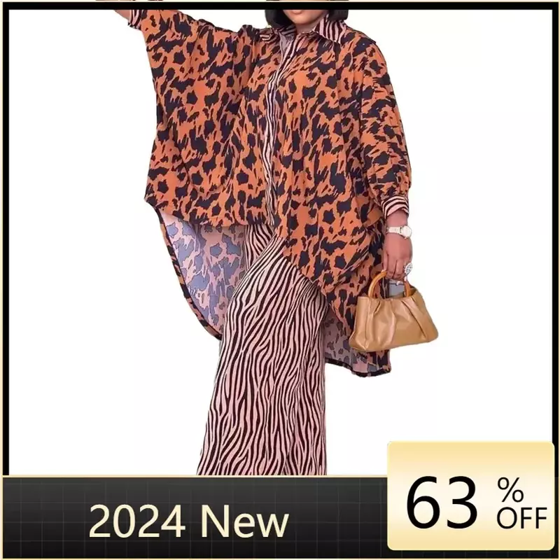 Afrika 6-ukuran Fashion Dashiki celana dengan mantel panjang 2 potong cocok untuk wanita
