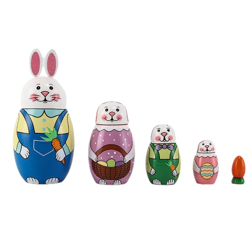 5 Pieces Matryoshka Wooden for Doll Table for Play Toy Game Portable Table Game for Creative Easter Holiday Gift