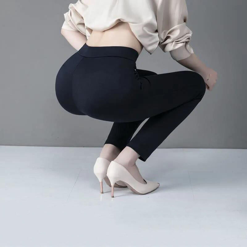 Calça reta feminina coreana, faixa elástica feminina, cintura alta, calça elegante, monocromática, tamanho grande, 5XL, senhora do escritório, outono, 2023