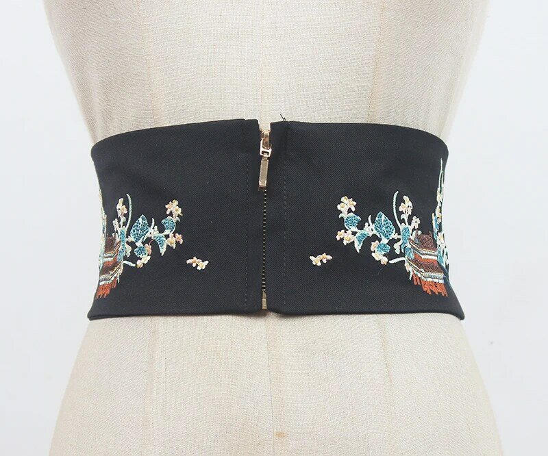 Женские модельные Корсеты на молнии с цветочной вышивкой, ремень с декоративным широким поясом, R1059