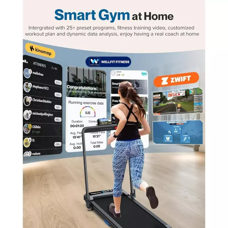 Walking Pad Under Desk Treadmill: Voice Controlled Smart Treadmill Work with WELLFIT ZWIFT KINOMAP APP Control for Home Office -