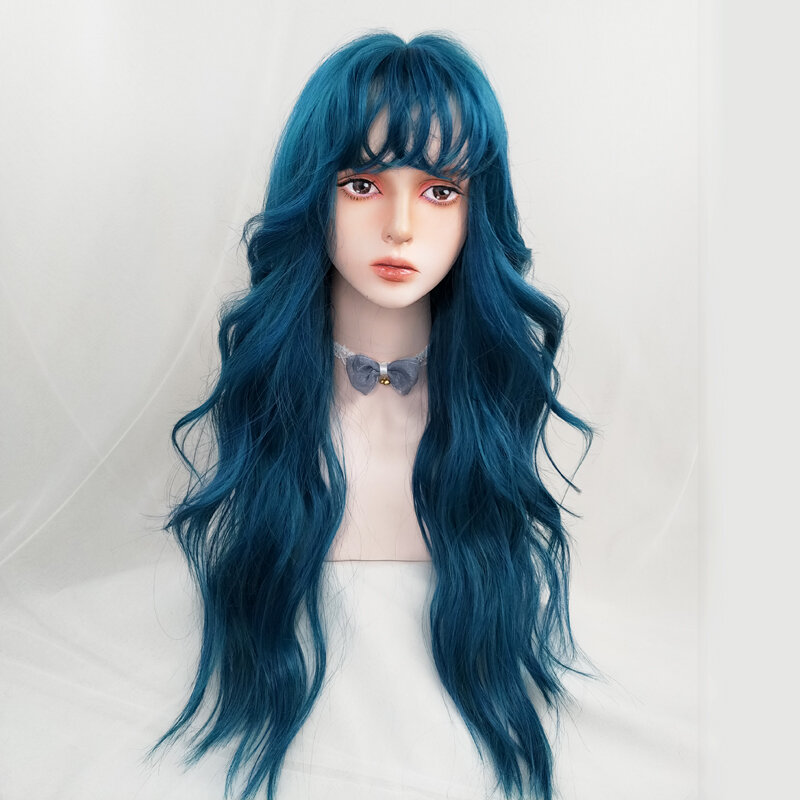 Cos Wig Female Long Curly Hair Big Wavy Net Red Color Cool Group Jk Blue Green Lolita Full Top Cover