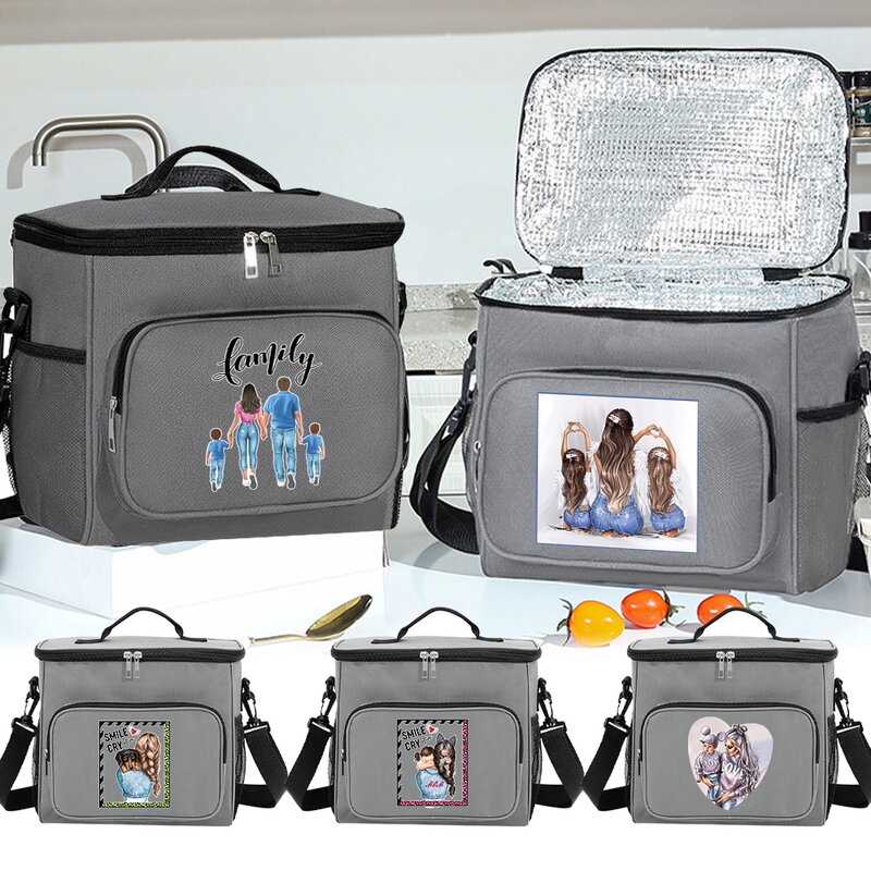 Bolso de mano portátil de gran capacidad para almacenamiento de alimentos, bolsa de almuerzo con aislamiento de hombro oblicuo, patrón de impresión de la serie Mom, nuevo
