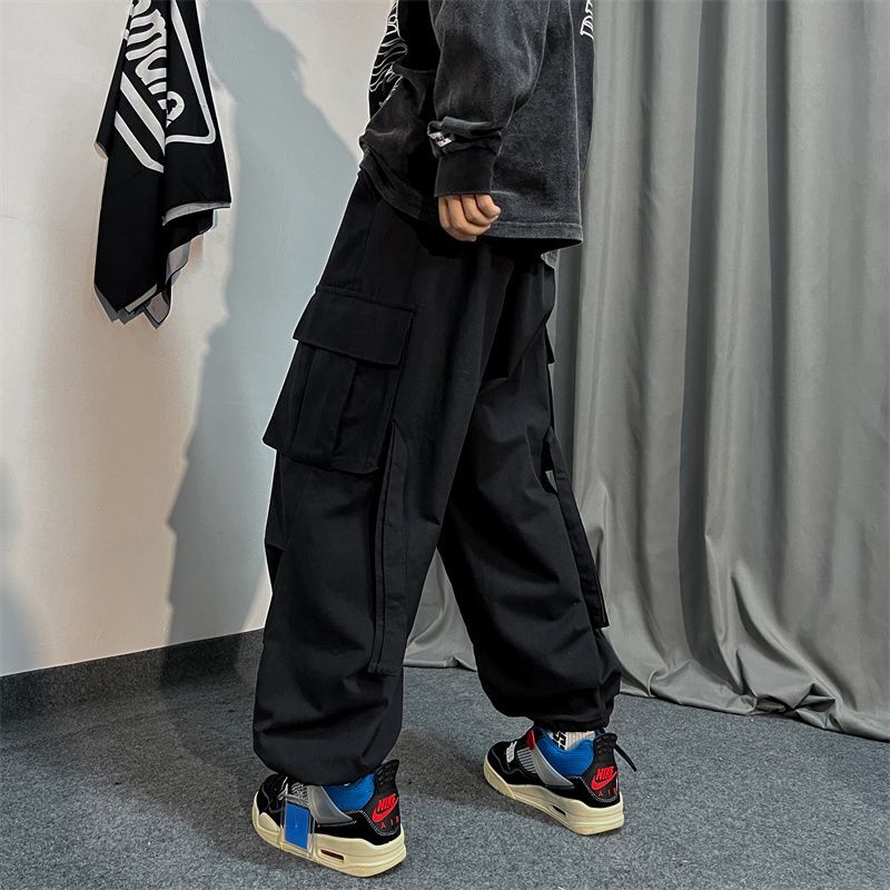 Pantalones Cargo de gran tamaño para hombre, ropa de calle japonesa, informal, holgada, con bolsillo, color verde, estilo Hip Hop, color negro, 2024