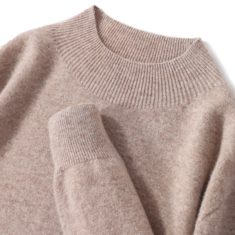 Sweater rajut tanpa jahitan pria, kasmir setengah Turtleneck Pullover 2023 musim gugur musim dingin kasual rajutan 100% wol murni atasan Fashion jaket