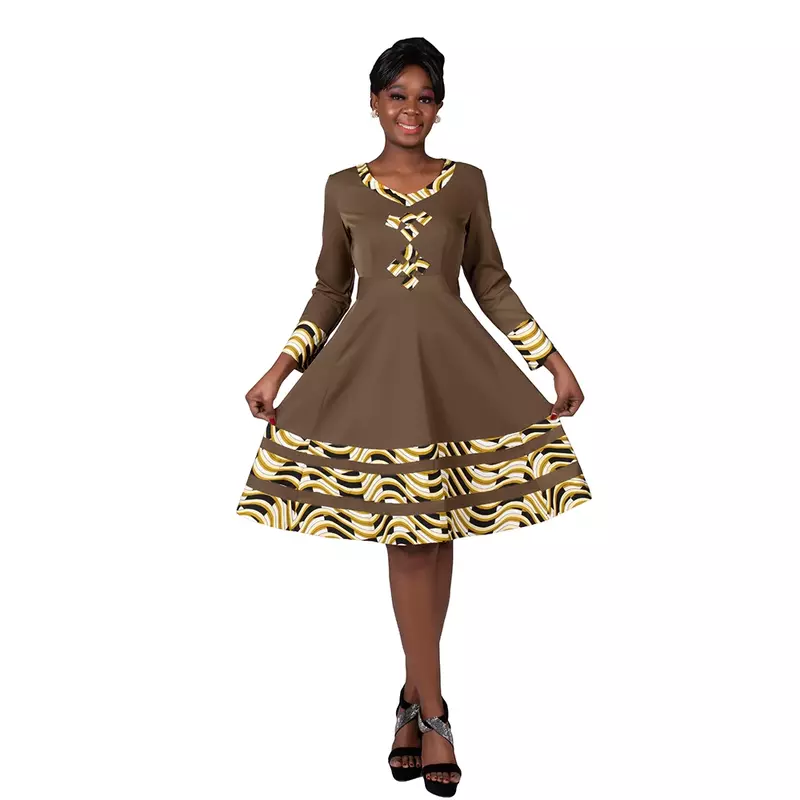 Gaun Afrika Bintarealwax untuk Wanita Gaun Cetak Lilin Dashiki Ukuran Plus Pakaian Gaya Afrika untuk Wanita Gaun Kantor WY3001