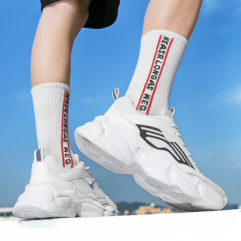 Дышащие кроссовки для бега, сетчатые, на толстой подошве, светоотражающие, увеличивают рост, модная обувь для тренировок, большой размер 46, летние