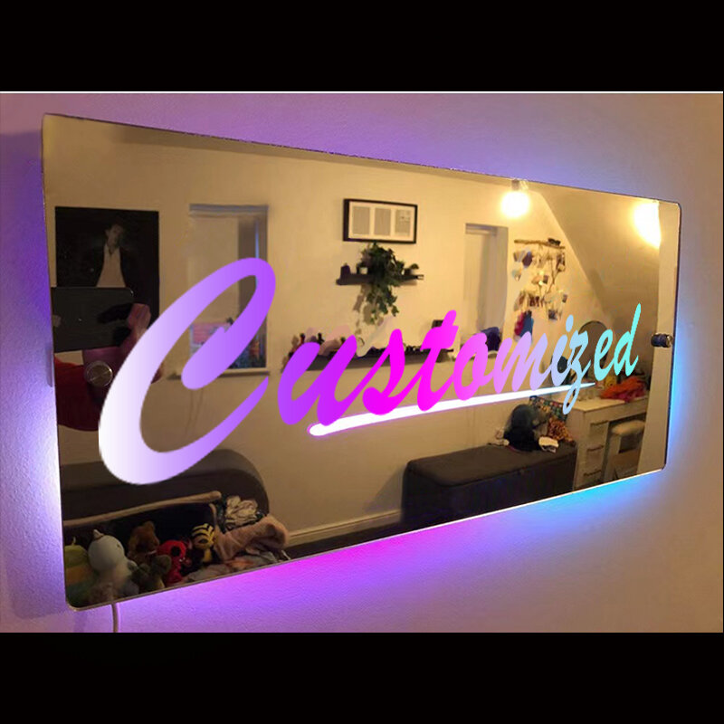 Lámpara de ambiente de pared con luz LED acrílica, espejo con palabras personalizadas, letrero de neón personalizado, decoración para el hogar, cafetería y Bar