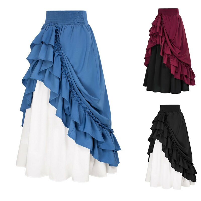 Falda larga estilo Retro Medieval para mujer, falda bohemia de cintura alta, elástica, con cordón, estilo informal, Ballet