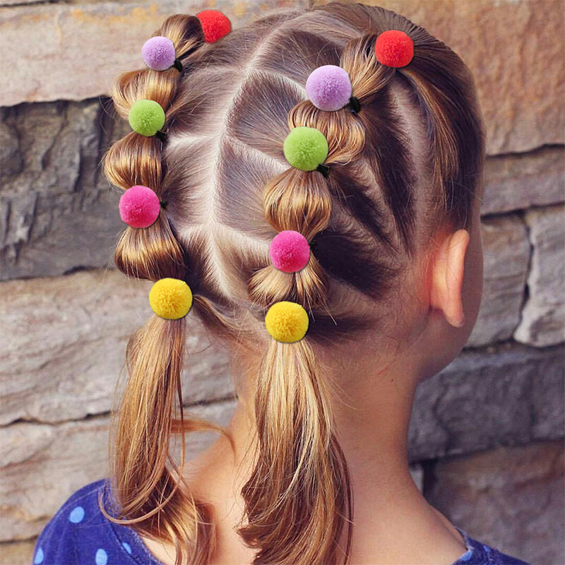 ncmama 16Pcs/lot Sweet Girls Animal Hair Ball Hair Ring Rubber Baby Hair Bands Kids Headwear Korean Hair Accessories Ornaments