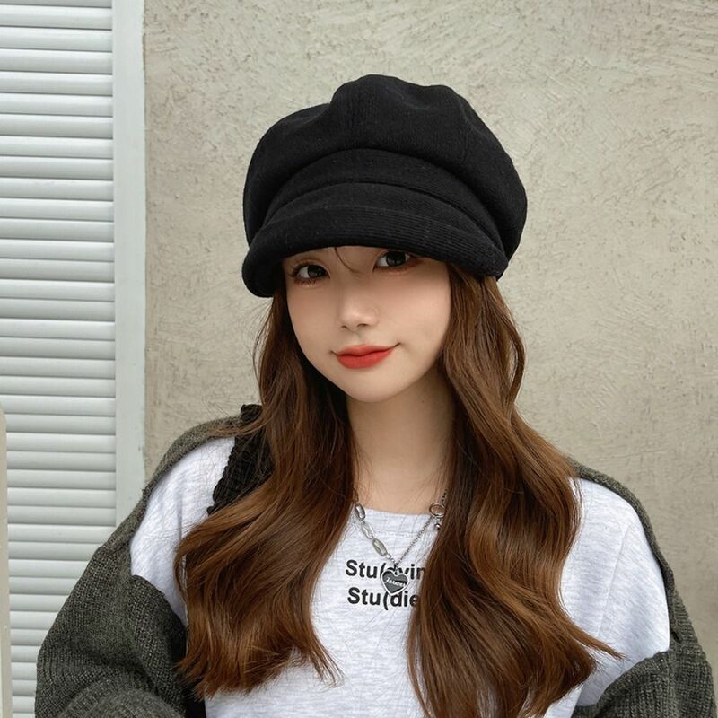 Casualowa zimowa czapka z daszkiem bejsbolówka modna w stylu Retro czapka z daszkiem brytyjski pled ośmiokątna czapka dziewczęca