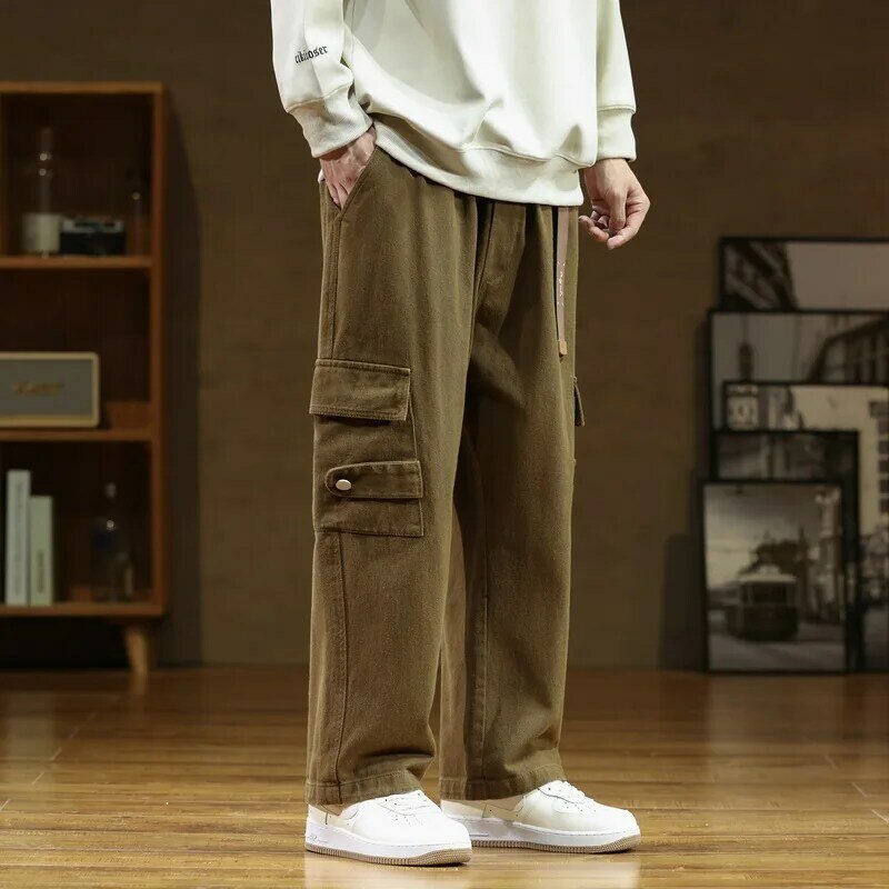 2023 Autumn New Cargo Pants Men Multi-Pockets Cotton Casual Wide Pants Male Workwear Loose Straight Trousers Big Size 7Xl 8Xl
