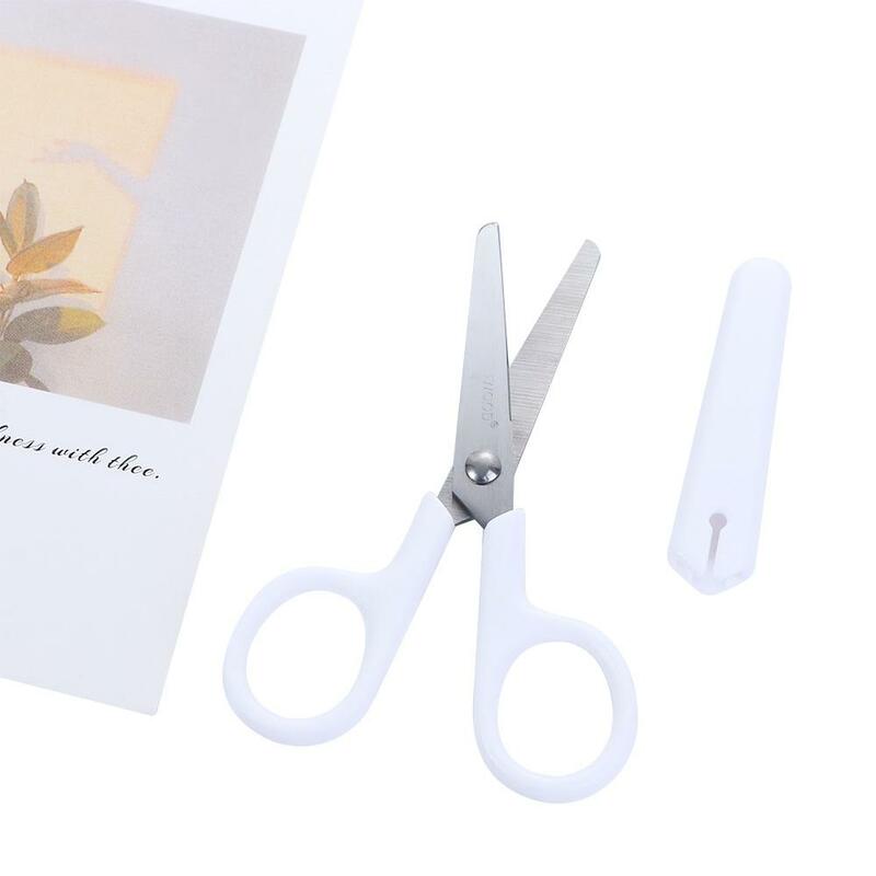 Pasokan peralatan buatan tangan untuk kertas baja tahan karat dengan penutup gunting kantor gunting kecil putih warna putih