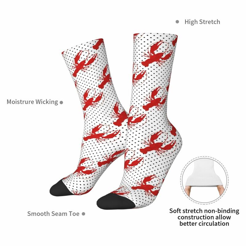 Белые носки в горошек с красным лобстером, высококачественные чулки в стиле Харадзюку, всесезонные длинные носки, аксессуары для мужчин и женщин, подарки