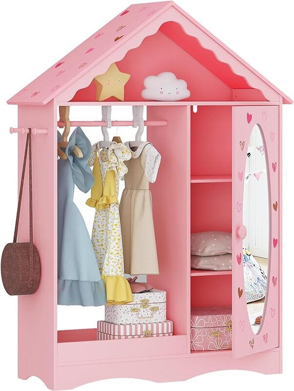 Шкаф для детской одежды UTEX с зеркалом, шкаф для детской одежды, шкаф для детской одежды для маленьких девочек, открытый висячий органайзер для костюма