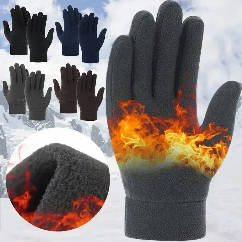 Mens Winter Gloves Solid Women Outdoor Polar Fleece Thick Warm Cold Gloves Motorcycle Cycling Wrist Glove Black Full Fingers