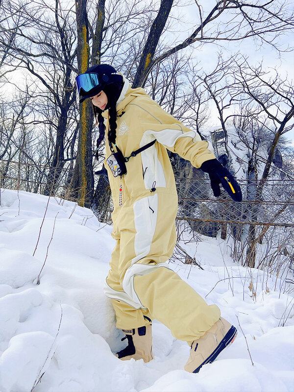LDSKI Pakaian Ski Satu Potong  Jumpsuit Wanita Pakaian Termal Tahan Air Penahan Angin Musim Dingin Hangat Onesie Salju Pakaian Snowboard Retro