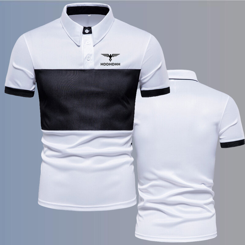 HDDHDHH Brand Printing Colorblock Short Sleeve Polo Shirt Retro Casual T-Shirt Men