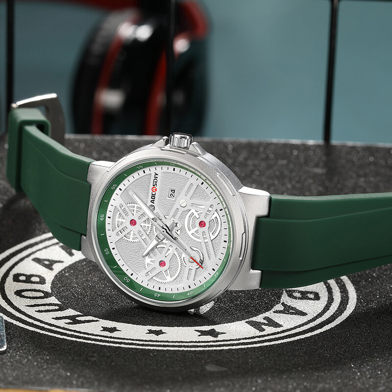 AOCASDIY-Relógio de pulso quartzo de luxo masculino, impermeável, luminoso, semana, data, moda, silicone relógios, alta qualidade
