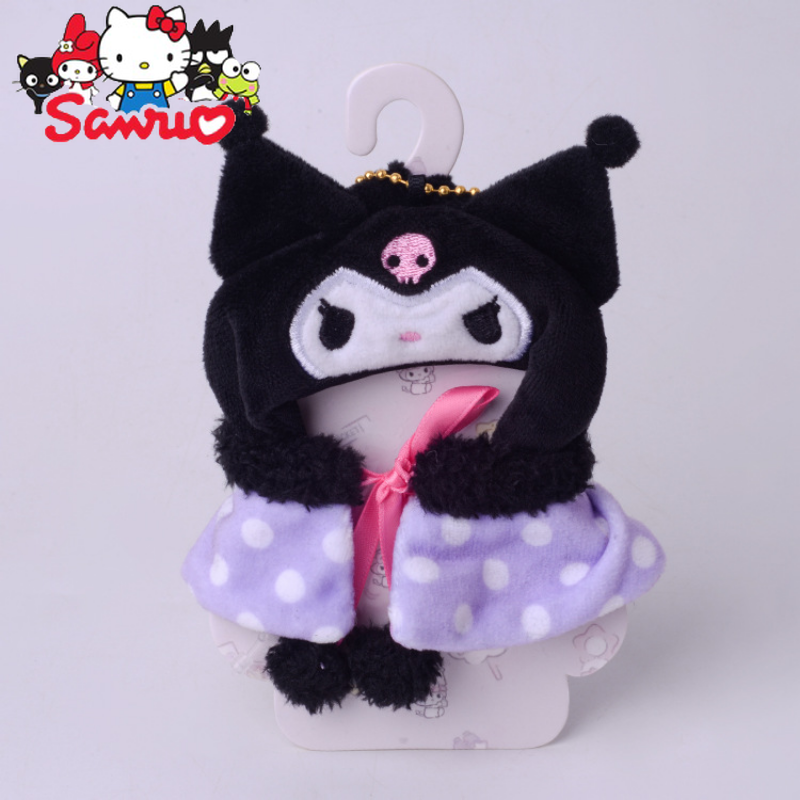 ญี่ปุ่นใหม่น่ารัก Sanrio Melody Kuromi Hello Kitty Cinnamoroll Pochacco การ์ตูนตุ๊กตา Cape เสื้อผ้าจี้พวงกุญแจเด็กของขวัญ8ซม.
