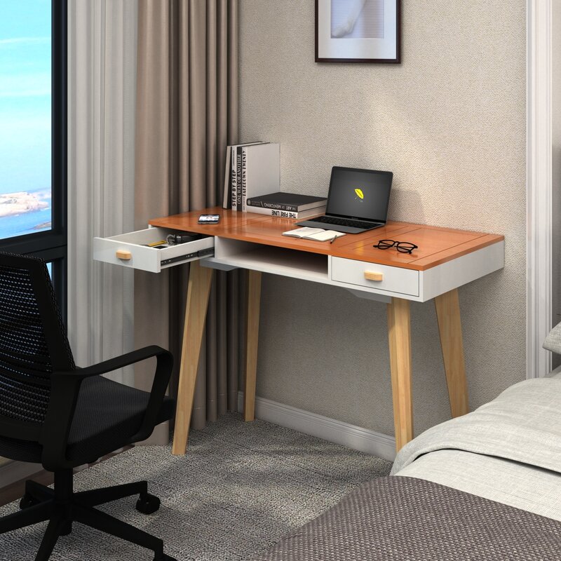 단단한 나무 모던 심플 스타일 컴퓨터 책상, 서랍이 있는 홈 오피스, 우아한 디자인의 스터디 테이블, 견고한 구조